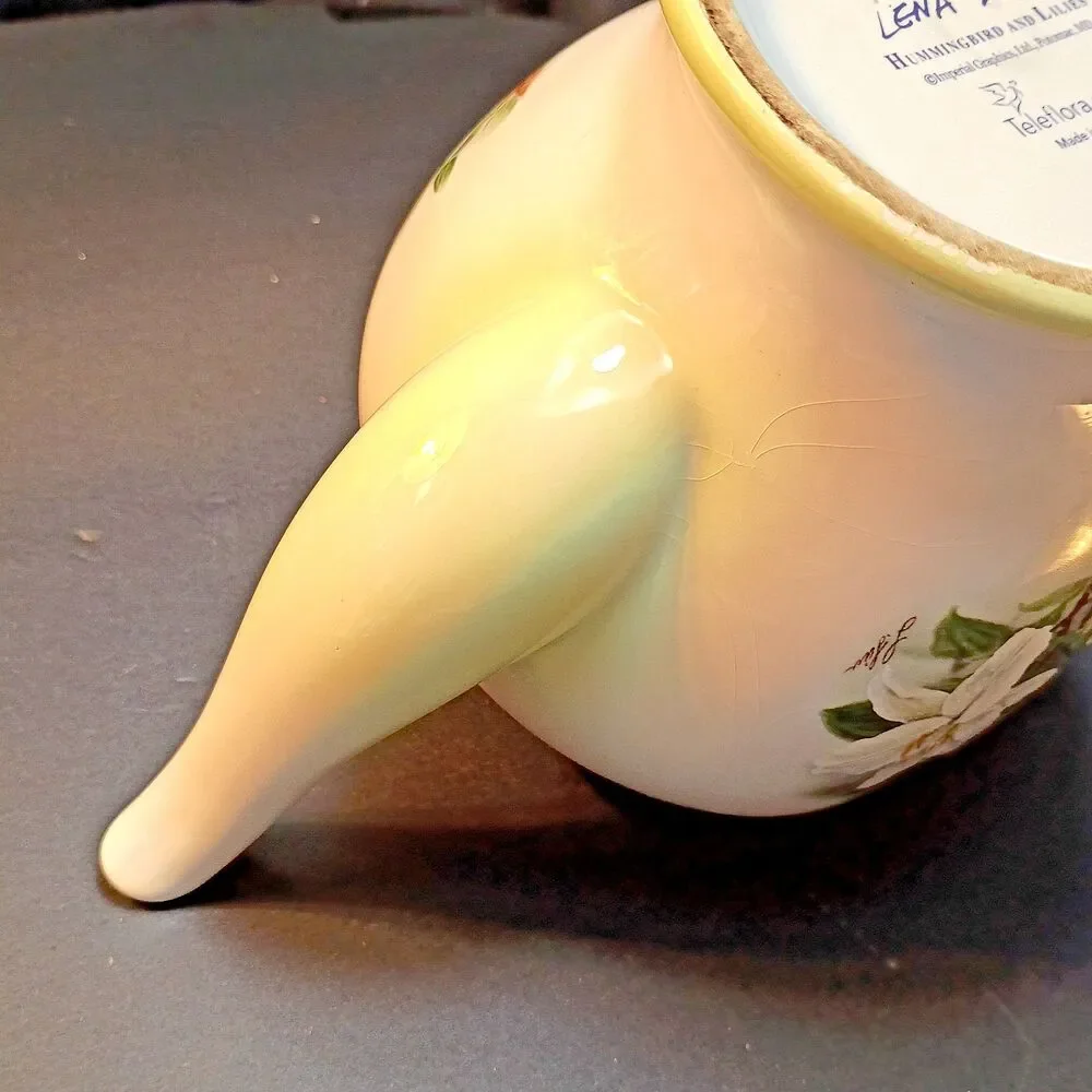 Vintage Hummingbird Lily Floral Teapot China Collectible Lina Lui Bird Decor Gif